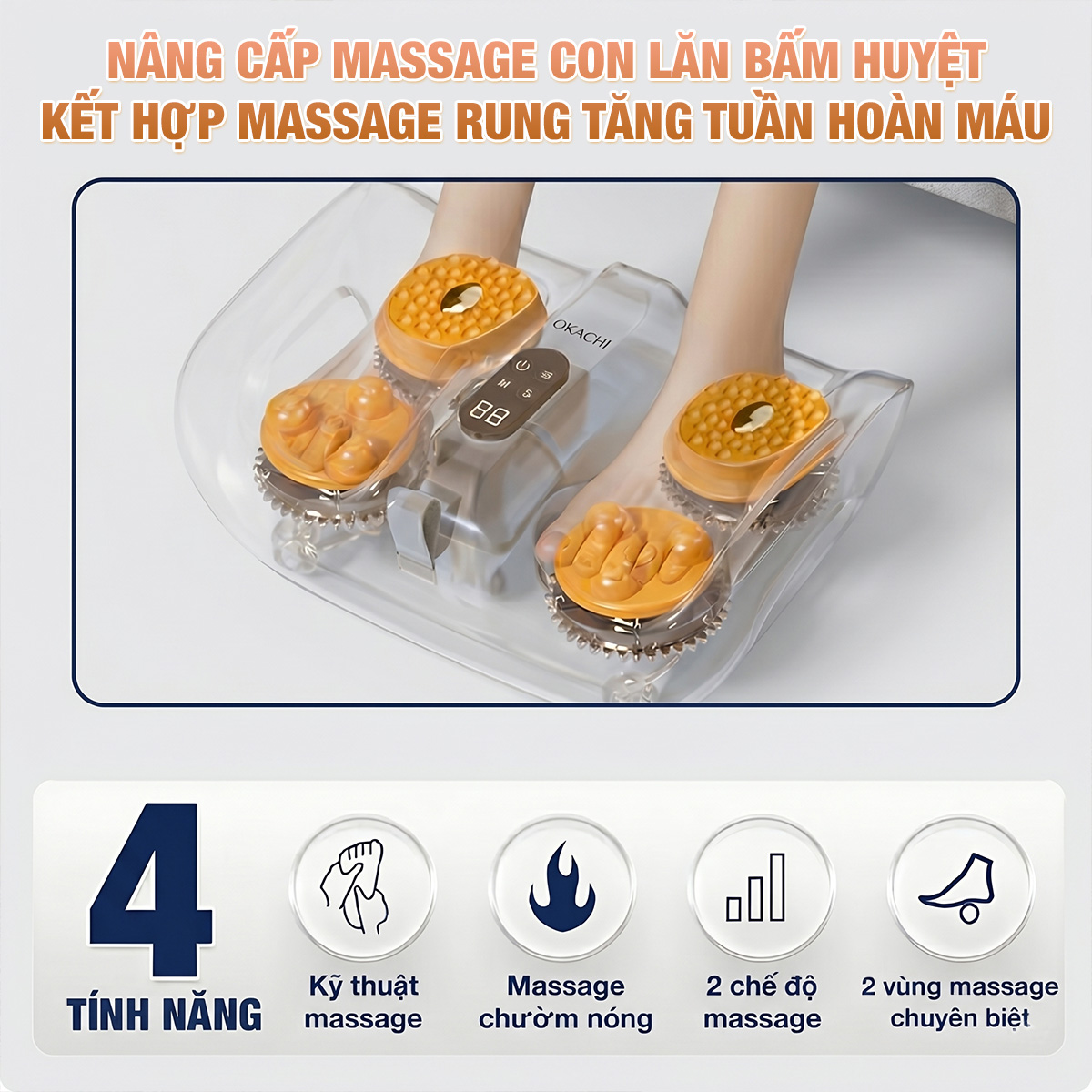 Máy massage chân và rung chân OKACHI JP-801 ( Màu kem)